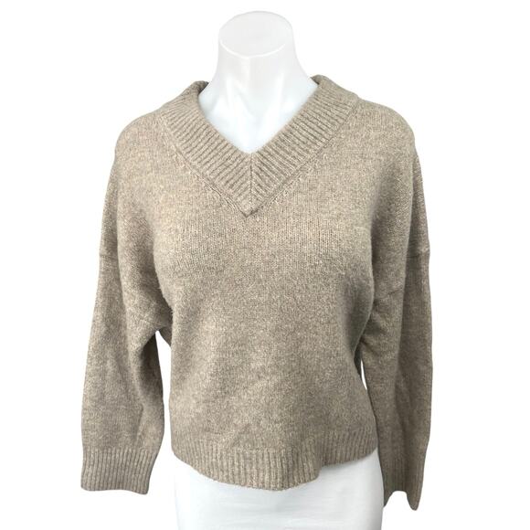 Abercrombie & Fitch Women's Tan Wool V-neck Long Sleeve Pullover Sweater Top S - Picture 1 of 4
